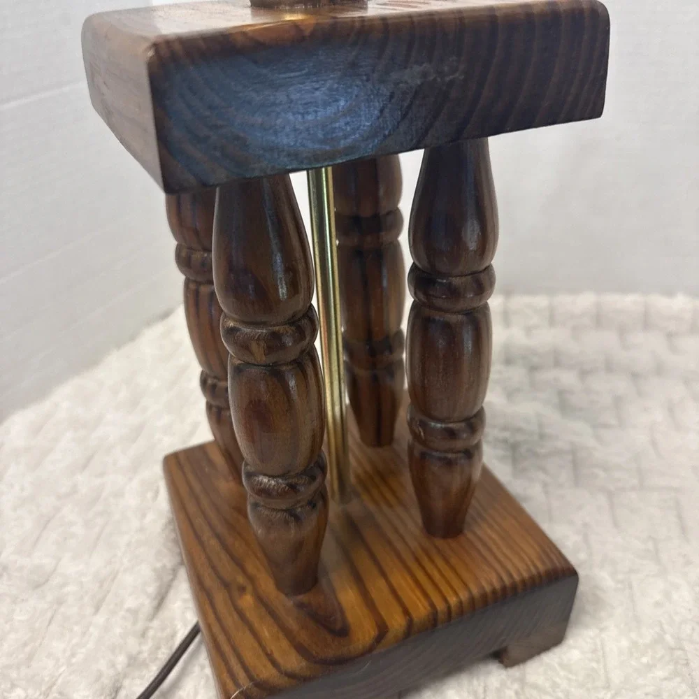 Vintage Alabama Co Solid Wood  Turned Spindle Trophy Table Lamp Rustic Retro MCM